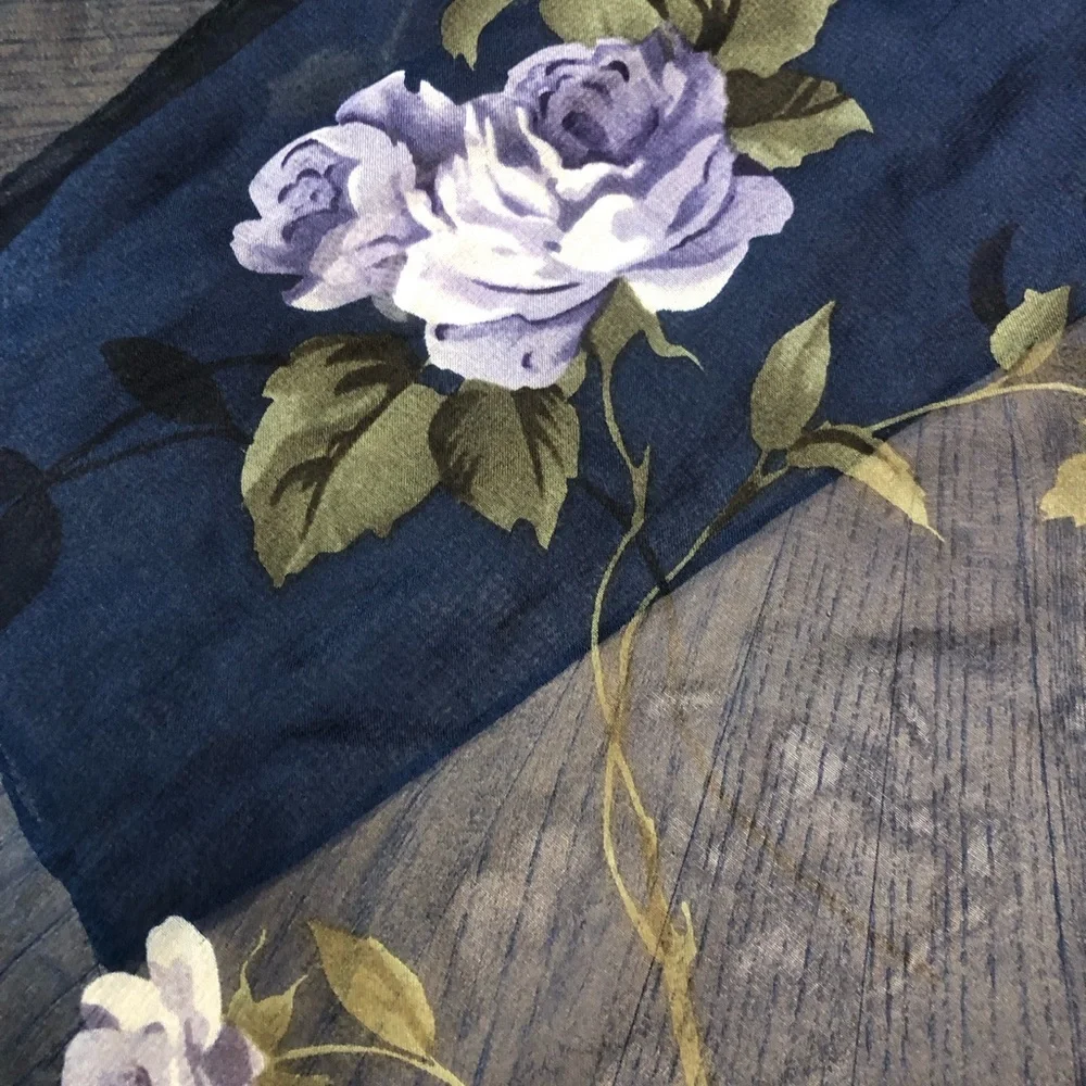 Blue Floral Chiffon Scarf